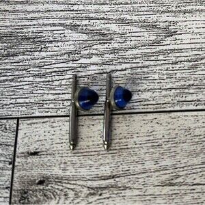 Vintage Glass Dome Formal Groom Prom Tuxedo Cufflink Shirt Studs Cobalt Blue